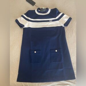Gucci Women's Navy Blue and White Jersey Striped Piquet Short Dress